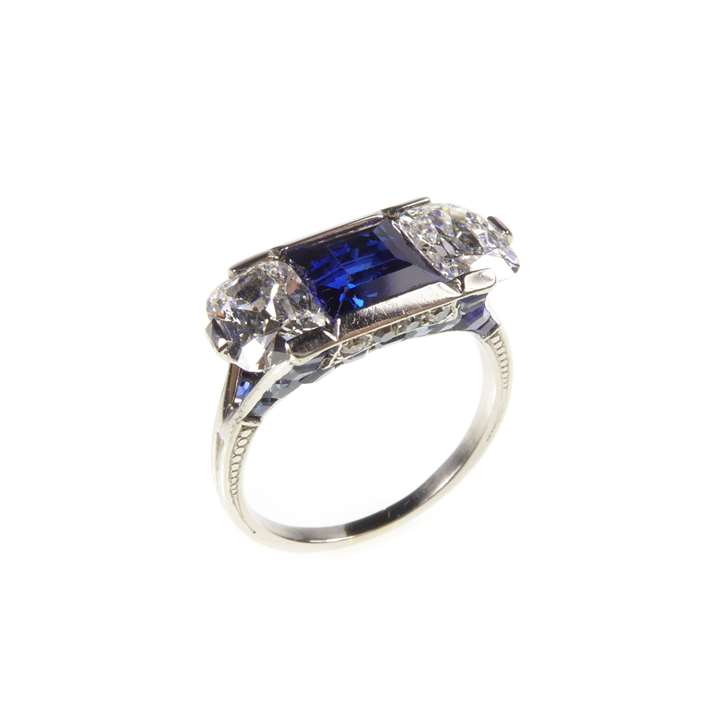 Art Deco sapphire and diamond three stone ring